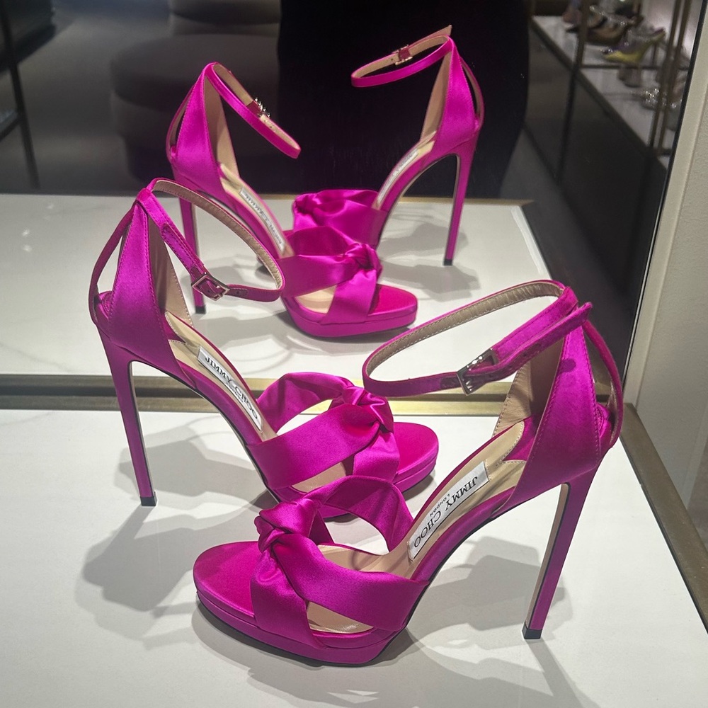 Jimmy Choo Fuchsia Satin Sandals - Picture 3 of 4
